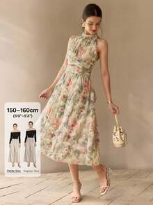 MOTF Petite WOMEN'S FLORAL PRINT MOCK NECK SLEEVELESS DRESS ,PETITE WOMEN - Multicolor - View 1
