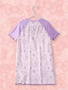 HELLO KITTY AND FRIENDS | SHEIN Gaun Santai Lengan Pendek Raglan Motif Kartun untuk Anak Perempuan - Purple - View 2