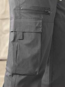 Norleigh Loose-Fit Men's Cargo Pants With Flap Pockets On Sides, 2000s Style, Fall - Dark Grey - View 7