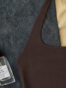 Tween Girls Brown Basic Long Casual Halter Neck Top, Suitable For Summer, Slim Fit Tank Top - Coffee Brown - View 2