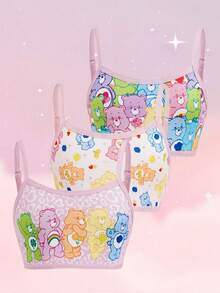 SHEIN X Care Bears 3pcs/Set Girls Big Tween Girl Camisole Ultra Short Underwear Bear Pattern 8-12Y Digital Print - Pink - View 1