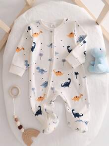 1 Pc Newborn Baby Home Jumpsuit, Long Sleeve Floral Soft Comfortable Off-White Autumn Cute Funny Graphic - Multicolor - View 6