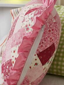 SHEIN 1 Piece, Retro Patchwork Ruffle Edge Pillow Cover, Ambient Flower Cushion Cover, Sofa Bedroom Home Decoration 30 * 50cm/45 * 45cm 3 Optional - Multicolor - View 9