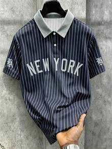 Manfinity EMRG Camisa polo casual de hombre con estampado digital de rayas - Multicolor - Ver 5