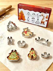Haus Hana 21pcs Christmas Cartoon Biscuit Mold Press Baking Cake Tool Mousse Circle Biscuit Mold Shape Halloween - Silver - View 5