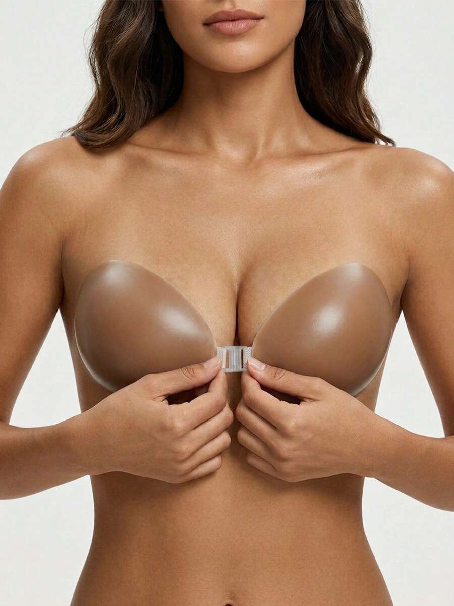 SHEIN 加厚小乳貼,適合婚禮攝影,聚攏隱形胸罩,防下垂細肩帶矽膠胸墊 - 咖啡棕 - 查看 1