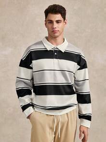 Courvante Long Sleeve Tennis Men's Button Collar Pullover Sweatshirt, Fall - Multi - View 5