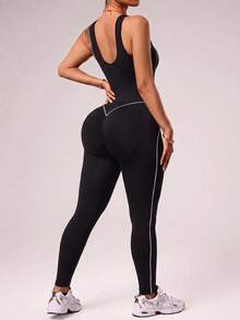 Slayform Slayform Seamless High Elasticity Women's Sleeveless Sports Jumpsuit - Black - View 8