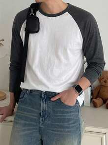 DAZY Men's Colorblock Raglan Sleeve T-Shirt - White - View 8