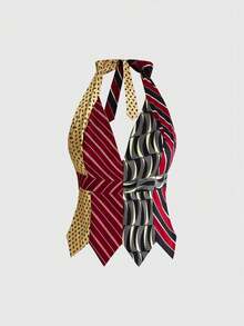 ROMWE Avant Top de tirantes para mujer talla grande estilo Y2K con diseño audaz, patchwork de corbata y cuello halter retro - Multicolor - Ver 1