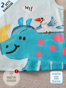 [2 Sets Random] 1 Set Baby Boy Snug Fit Pajamas Sleeveless & Shorts Summer Soft Knit Multi-Color Cartoon Animal Print - Multicolor - View 4