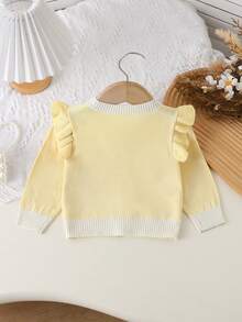 Baby Girl Button-Up Cute Pattern Knitted Cardigan, Versatile Style For Autumn/Winter - Yellow - View 2