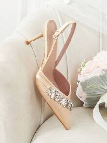 CUCCOO HITCHD Spring And Summer New Rhinestone Decoration Pointed Toe Thin Heel High Heel Elegant Gorgeous Style Wedding Bride Wedding Shoes Dating Dinner Party - Champagne - View 7