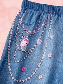 HELLO KITTY AND FRIENDS | SHEIN Fun Casual Style Young Girl Cartoon Print Round Neck Short Sleeve T-Shirt And Shorts Comfortable Set - Multicolor - View 8