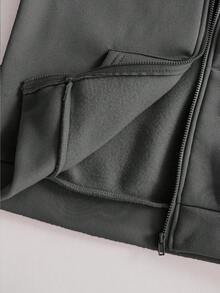 SHEIN Sparklyn 秋冬季少女連帽拉鍊外套－街頭風混搭，保暖針織面料，適合秋冬，微寬鬆版型適應成長，完美適配校園與街頭穿搭，瞬間變身活力少女！ - 灰色 - 查看 4