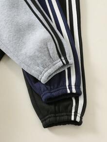 SHEIN 中性嬰兒男孩/女孩幼童 3件組秋冬加厚抓絨休閒百搭時尚運動風運動長褲套裝，運動褲，嬰兒冬季下身褲/長褲 - 黑色 - 查看 4