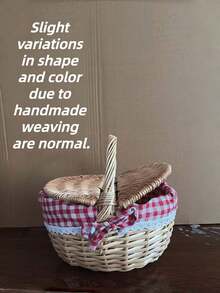 1pc Handwoven Wicker Picnic Basket With Handle Double Lid Food Fruit Storage For Camping Shopping Home Decor Wedding Rustic Natural Storage Basket - Multicolor - View 6