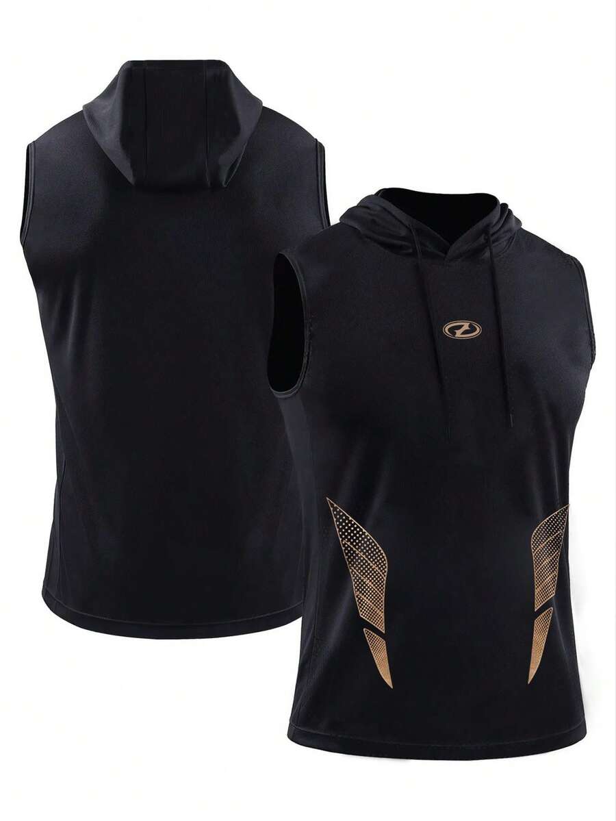 Gym Rark Men's Geometric Print Drawstring Hooded Athletic Tank Top - Black - View 1