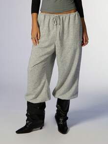 COUREZ Slim Balloon Ankle Length Joggers /Y2K Streetwear Pants For Women Grey Pants Women's Fall Outfits For Women Autumn Winter Streetwear Casual Gym  - Light Grey - View 4
