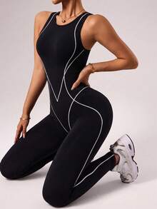 Slayform Slayform Seamless High Elasticity Women's Sleeveless Sports Jumpsuit - Black - View 6