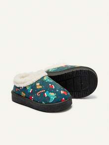 Cozy Pixies Boys And Girls Green Classic Cartoon Dinosaur Pattern Fashionable Christmas Easy To Wear Casual Slippers Suitable For Winter Daily Home Warmth - Green - View 13