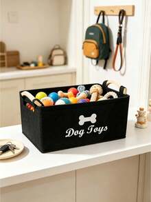 1PC Large Capacity Felt Pet Supplies Storage Organizer Basket Bin With Sturdy Handles For Dog Cat Accessories Collar Leash Grooming Tools Durable Breathable Fabric Lightweight Decorative Versatile For Home Living - Black - View 4