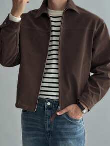 DAZY Spring/Autumn Brown Suede Fabric Short Solid Color Commuter Men's Jacket And Coat - Brown - View 2