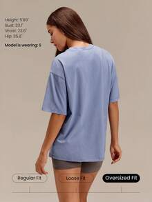 GLOWMODE Pima 棉中性短袖圓領寬鬆版型 T-shirt 日常休閒款 - 霧藍灰色 - 查看 2