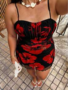 Soleia Women's Plus Size Black Mesh Print Spaghetti Strap Dress Date Night Vacation Evening Summer Sexy Filipiniana - Multicolor - View 7