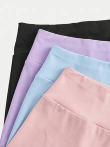 SHEIN Girlism Tween女孩日常休閒春夏針織素色高腰運動瑜伽短褲 4件/套 - 彩色 - 查看 8
