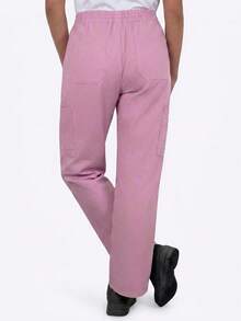 TaskEZ Pink 8-Pocket Convenient Straight Leg Minimalist Elegant Scrub Pants - Pink - View 3