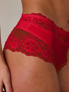 SHEIN BAE 1件蕾絲拼接女款內褲 - 紅色 - 查看 2