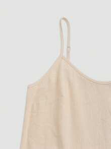 Linhara CURVE Plus Size Elegant Versatile Spaghetti Strap V-Neck Hem Slit Vacation Beach Dress - Apricot - View 3