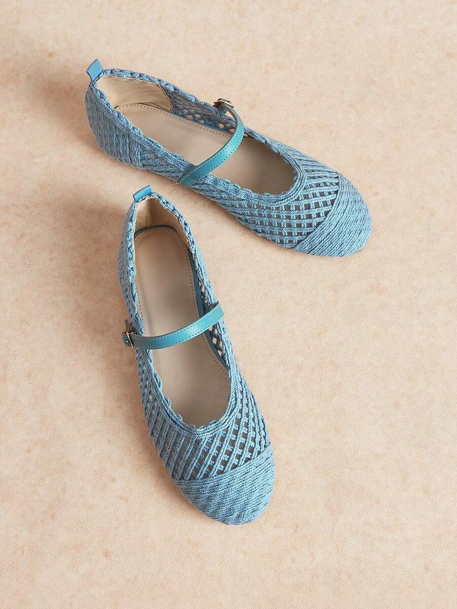 Rosivie 女款平底芭蕾舞鞋,杏色,法式刺繡鞋面純色,適合日常、度假與休閒 - 霧霾藍 - 查看 1