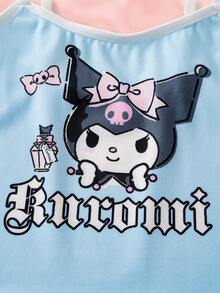 HELLO KITTY AND FRIENDS | SHEIN Set Pakaian Kasual Sehari-hari untuk Remaja Perempuan: Atasan Camisole Motif Kartun Huruf dan Celana Dalam Hipster - Biru - View 4