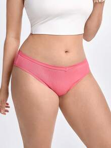 Slumbrini Plus Size Women's Sexy Triangle Panties V-Waist Seamless Cotton Striped Solid Color Comfortable Breathable Underwear - Pink - View 6