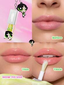 THE POWERPUFF GIRLS X SHEIN 1件裝綠色亮澤珍珠光澤唇彩，附吊飾，絲滑滋潤唇釉，可疊擦或單獨使用，打造玻璃般亮澤唇妝 - 綠色 - 查看 4