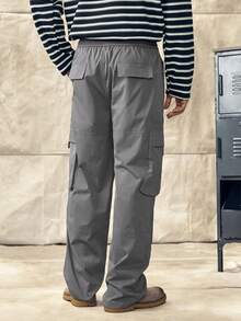 Norleigh Loose-Fit Men's Cargo Pants With Flap Pockets On Sides, 2000s Style, Fall - Dark Grey - View 2