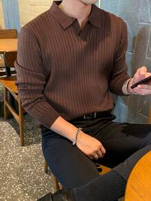 DAZY Jersey marrón de punto acanalado sólido para hombres de otoño - Café integral - Ver 4