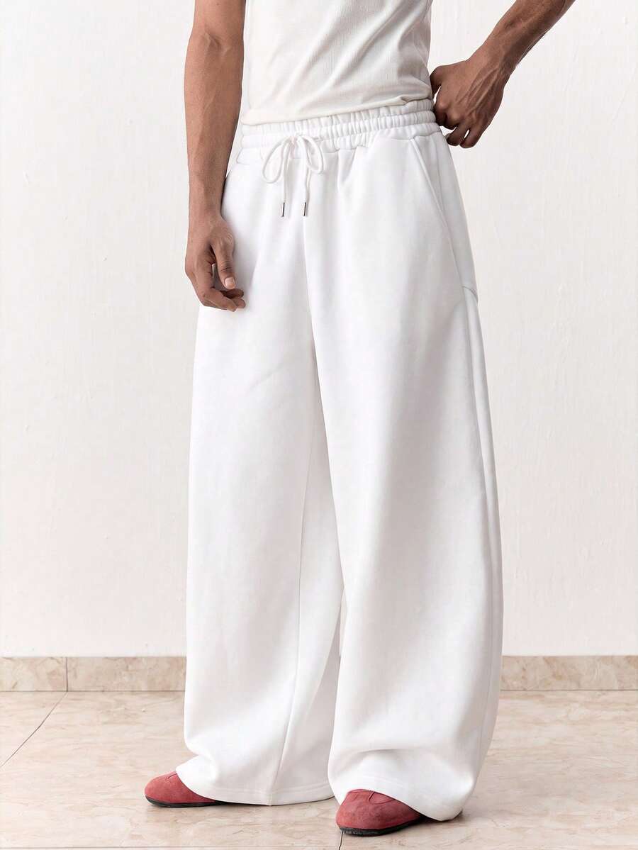 EASEVO Men's Summer Casual Loose Fit Sweatpants Plus Size Grey Solid Color Patchwork Elastic Waist - White - View 1