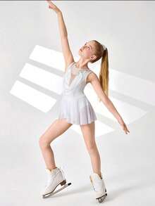 SHEIN Tween Girls Figure Skating Dress, Elegant Competition & Training Outfit, Comfortable Fitted - White - View 4