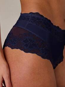 SHEIN BAE 1件裝蕾絲拼接女款三角內褲 - 藏蓝色 - 查看 2