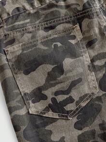 ROMWE MEN Men's Washed Loose Casual Beaded Camouflage Bermuda Shorts - Army Green - View 5