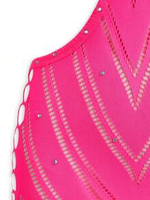 AltCore Rose Red High Elastic Rhinestone Shiny Hollow Out Charming Sexy Nightgown For Women - Hot Pink - View 4