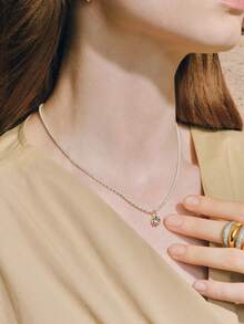 Opalesca 1pc Silver Single Diamond Small Pendant, Fashionable Copper Lock Clavicle Chain, High-Grade Short Necklace, Women's Daily Casual Accessory - Silver - View 7