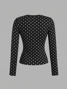 SHEIN EZwear 女款 3 件組波點圓領休閒修身長袖 T 恤套裝，秋季上衣，適合日常通勤、約會、派對，秋/冬/夏，聖誕節、新年、感恩節、外出、約會、約會、通勤、閃亮、情人節、優雅、度假、休閒、Y2K、外出、畢業典禮及其他場合 - 彩色 - 查看 7