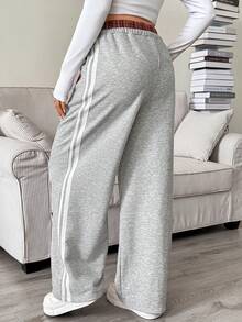 SHEIN 孕婦抽繩腰心形圖案休閒日常穿著長褲 秋季 - 灰色 - 查看 2
