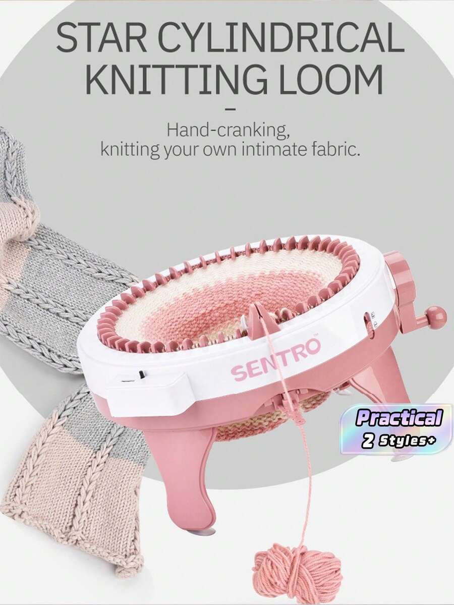Juego de máquina de tejer de lana operada a mano (accesorios en colores aleatorios), máquina de tejer a crochet, máquina de tablero de tejido giratorio inteligente de doble cara - Rosa vieja - Ver 1