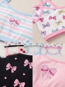 SHEIN Tween女孩 5件組 多彩蝴蝶結休閒簡約舒適軟墊內衣，可愛條紋蝴蝶結內褲 - 彩色 - 查看 5