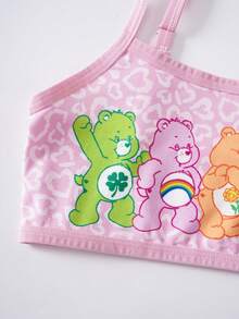 SHEIN X Care Bears 3pcs/Set Girls Big Tween Girl Camisole Ultra Short Underwear Bear Pattern 8-12Y Digital Print - Pink - View 4
